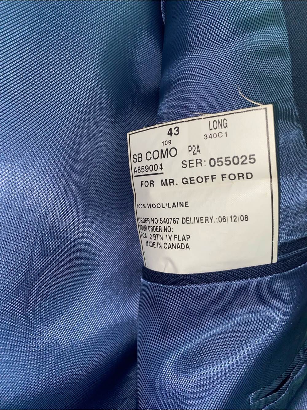Samuelsohn Suit Jacket SB Como Men 43T Navy 2-Button 100% Wool Blazer Tall EUC - Picture 8 of 12